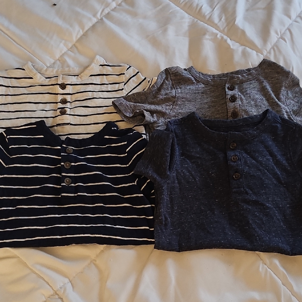 Kids Striped and Solid Short Sleeved Henley Shirts - Navy, Gray, White